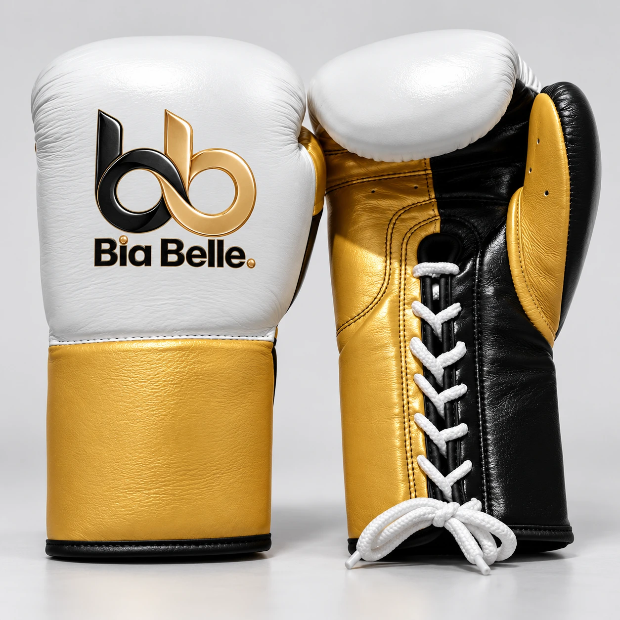 White Gold lace-up gloves — White · metallic gold · black · white laces