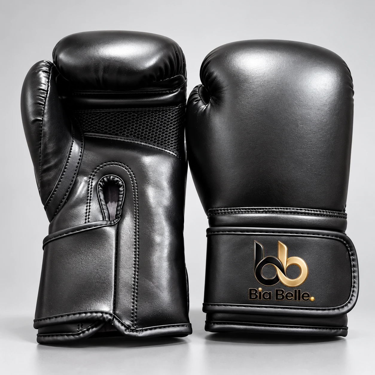Black Vent training gloves — Glossy black · mesh palm · long strap cuff
