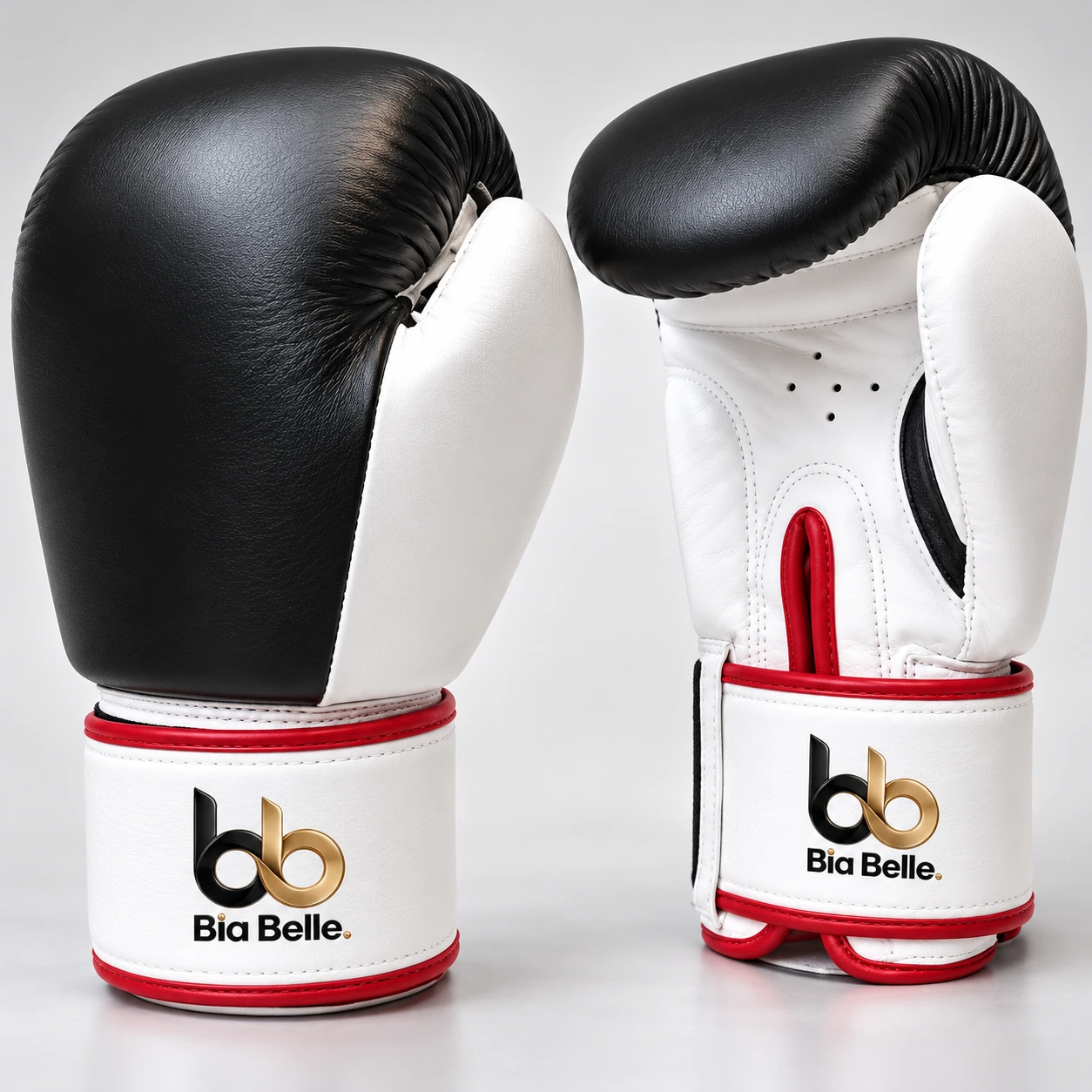Redline Monochrome gloves — Black · white · red piping · strap closure