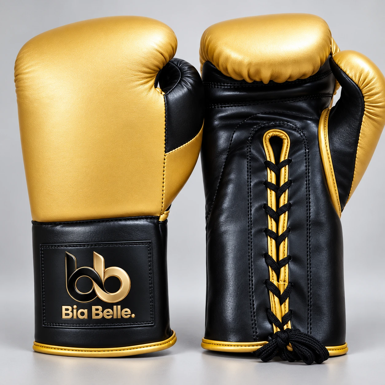 Gold Black lace-up gloves — Metallic gold · black · black laces