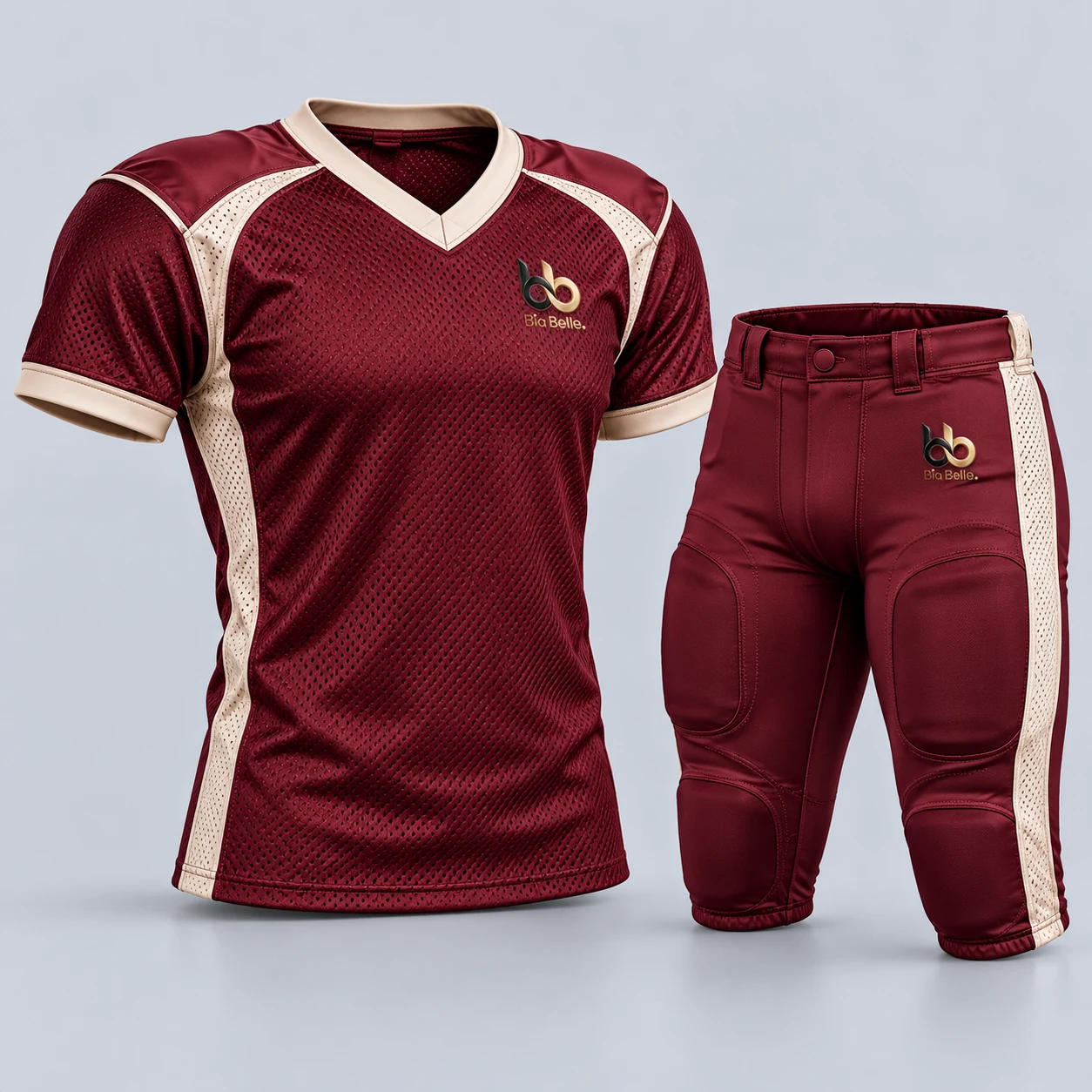 American Football Kit 3 — oxblood burgundy with pale stone trim