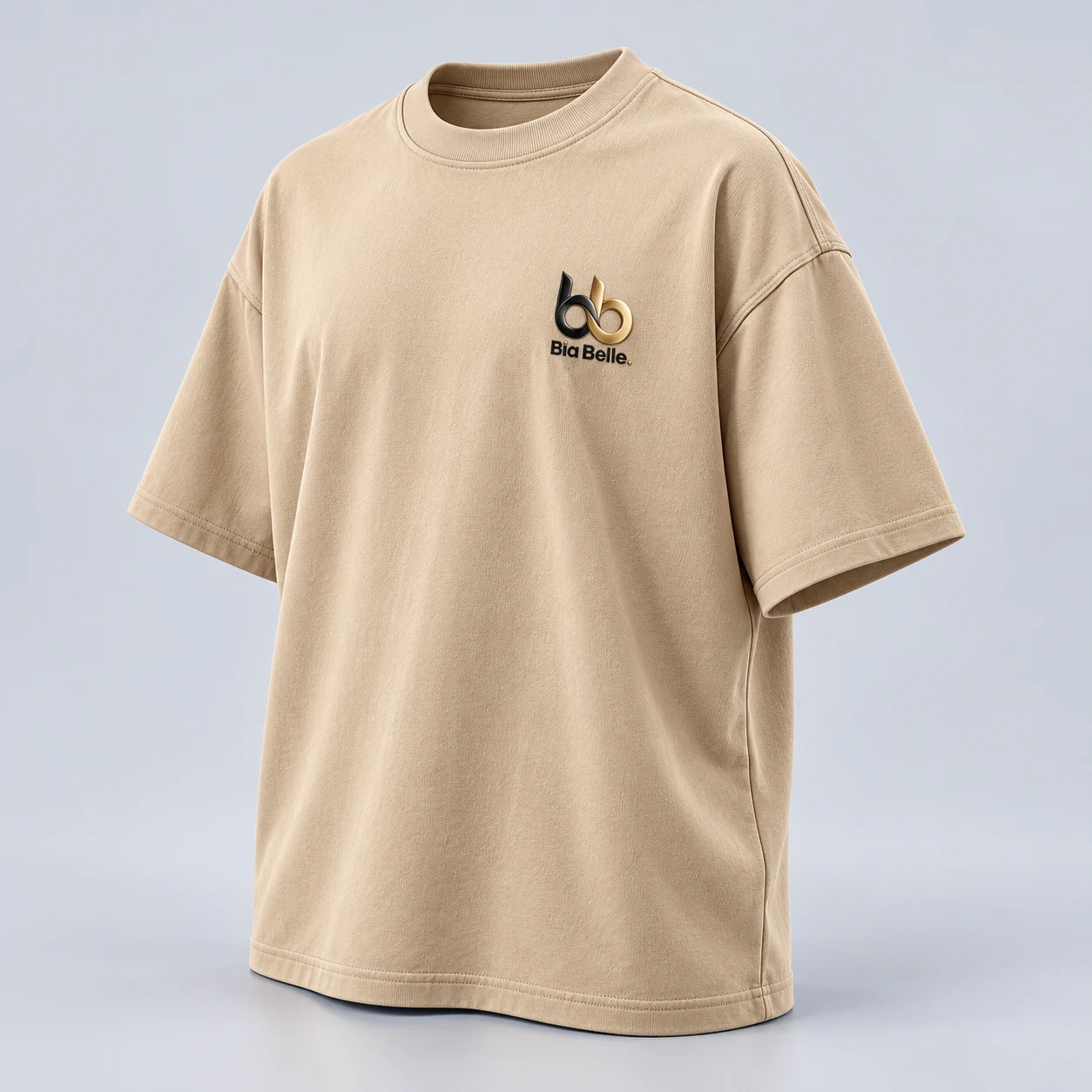 Oversized everyday T-shirt — sand beige with small tonal logo