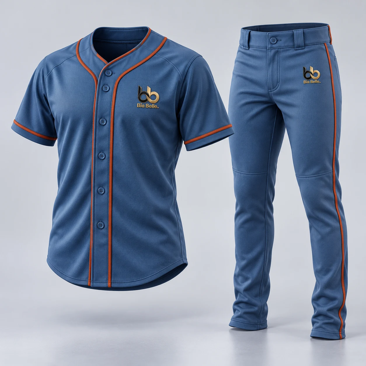 Baseball Kit 4 — steel blue with burnt sienna piping
