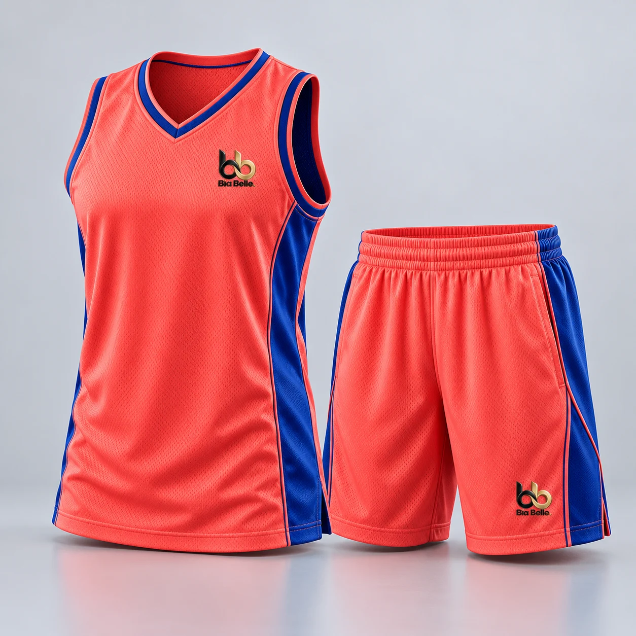 Basketball Kit 3 — hot coral with deep cobalt side panels