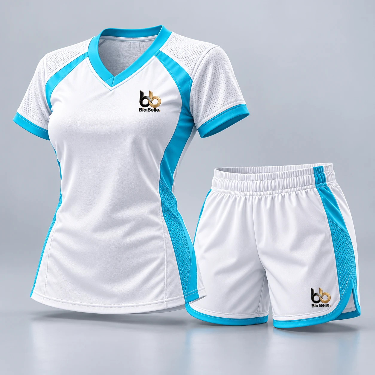 Flag Football Kit 4 — glacier white with electric cyan panels