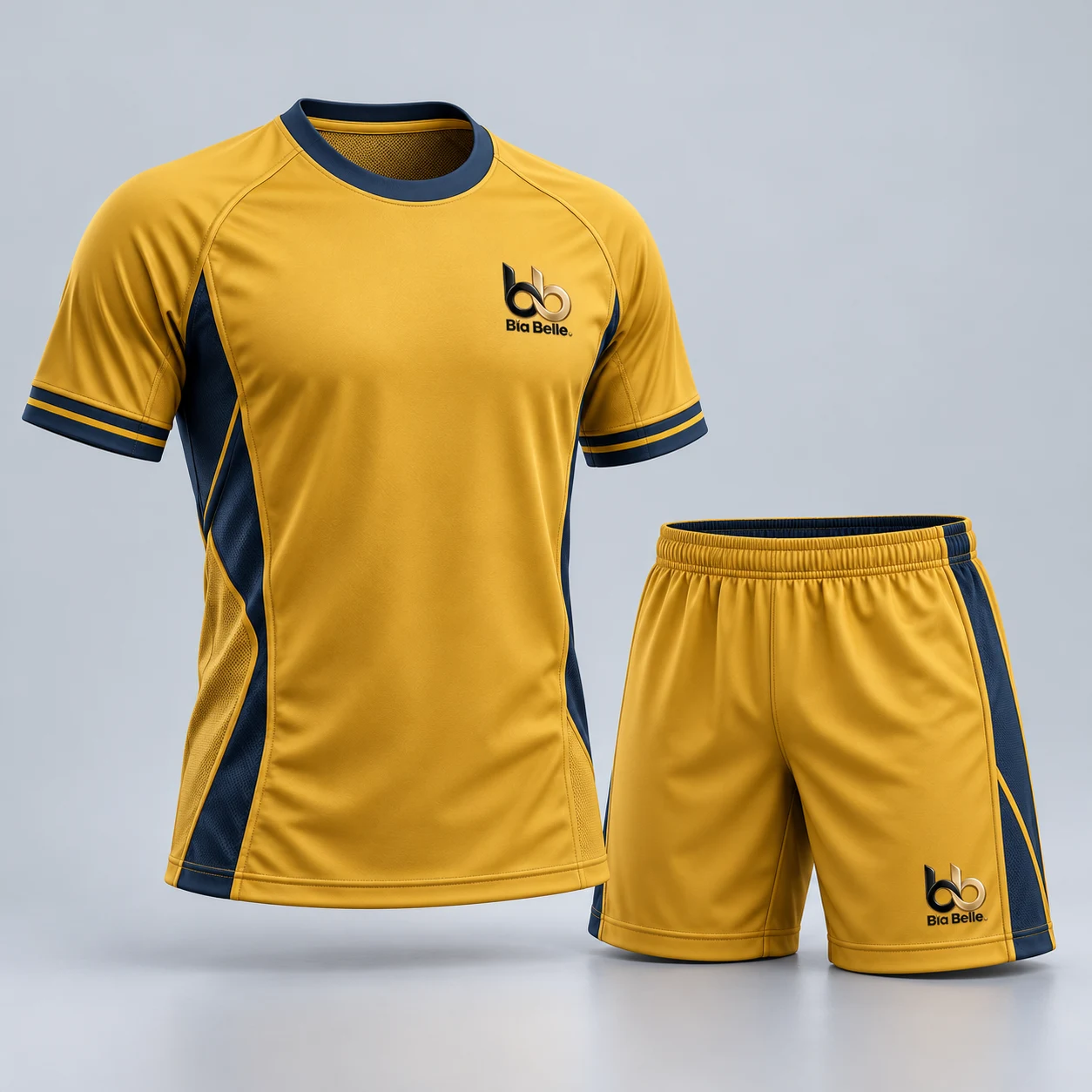 Soccer / Football Kit 3 — mustard ochre with charcoal blue trim