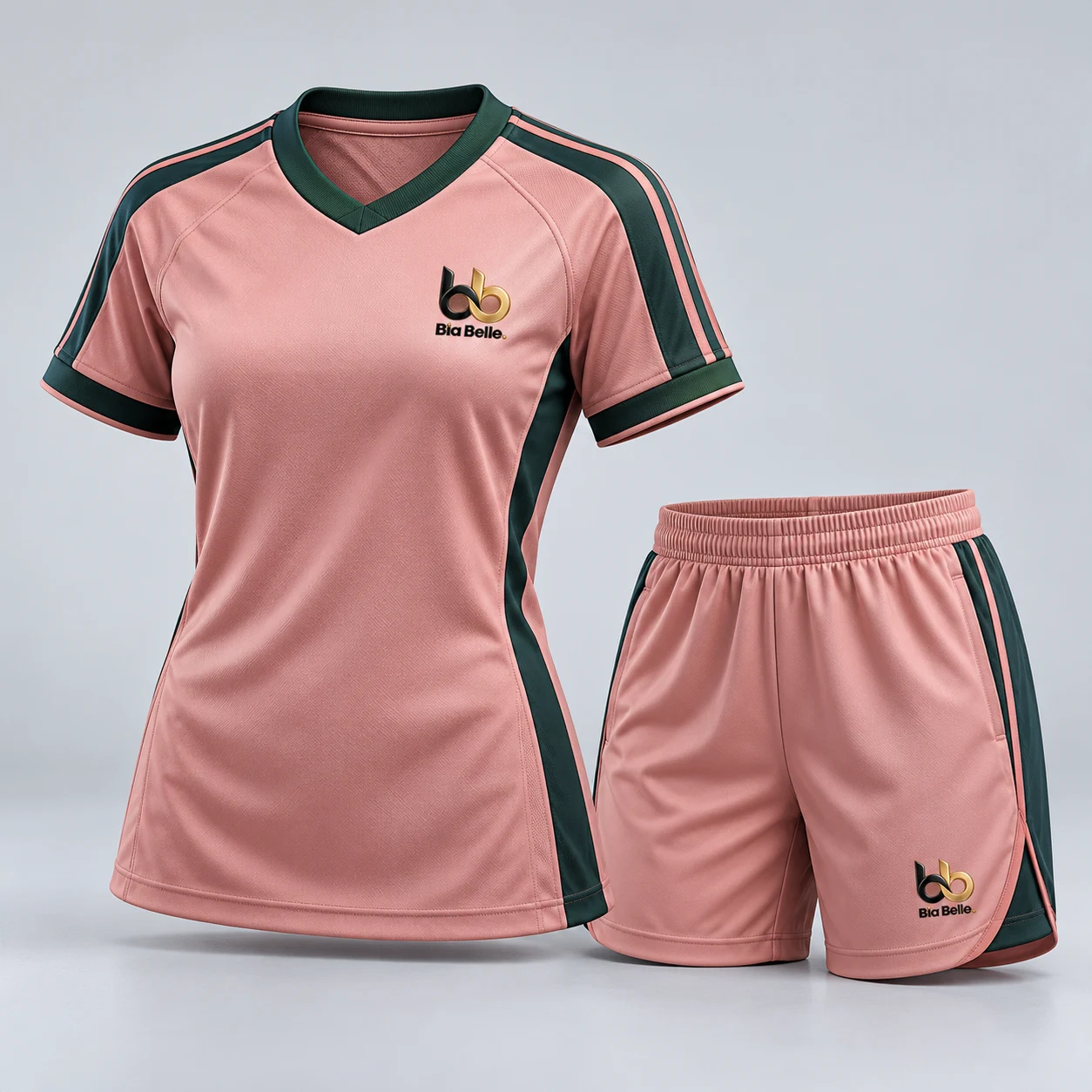 Soccer / Football Kit 4 — dusty rose with deep pine green trim
