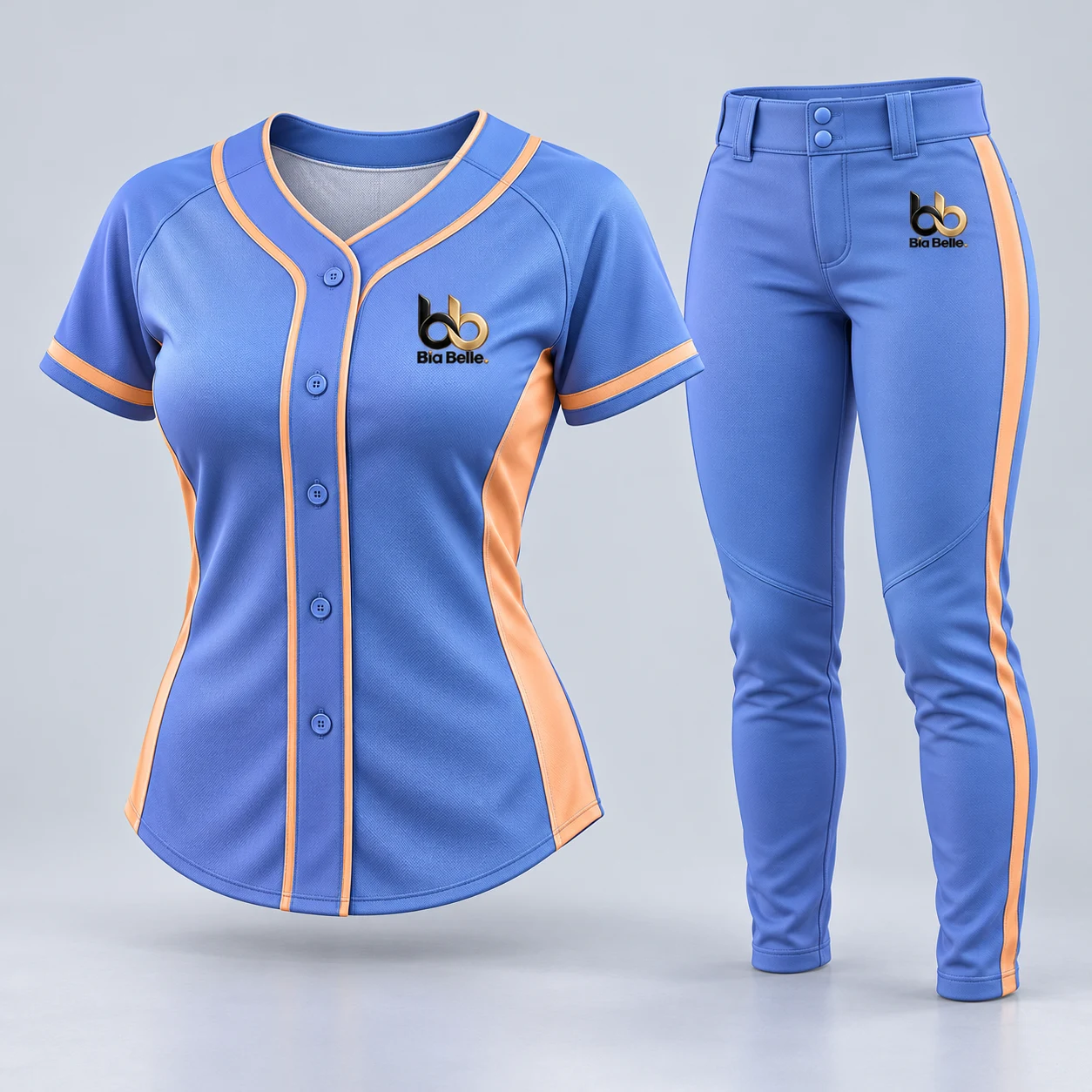 Softball Kit 4 — periwinkle blue with warm apricot details