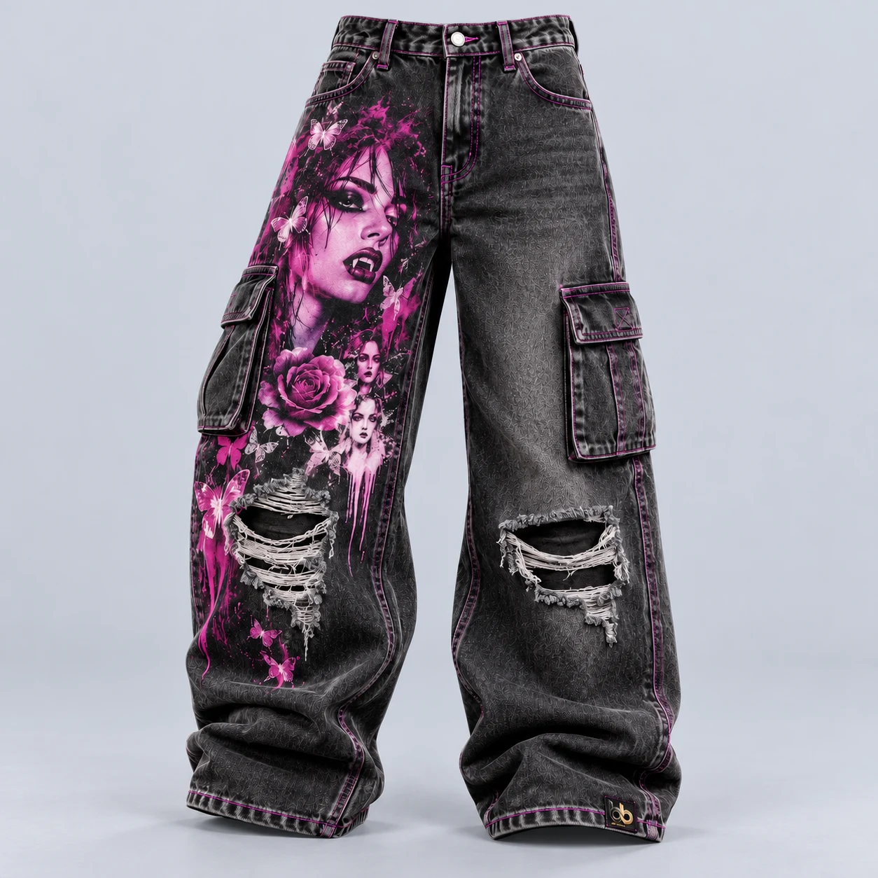 D03 Vampire Denim — Faded washes, distressed cuts, pearls and statement details.