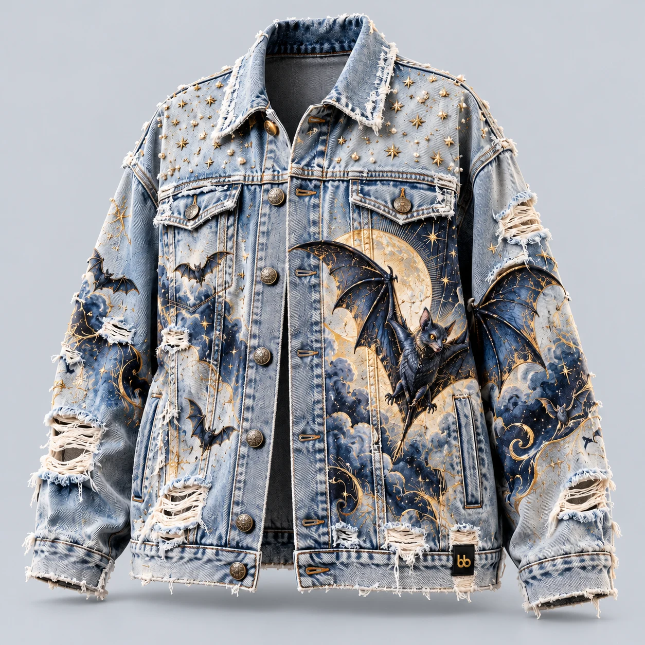 J04 Faded Denim Jacket — Voluminous jackets with original colourful artwork.