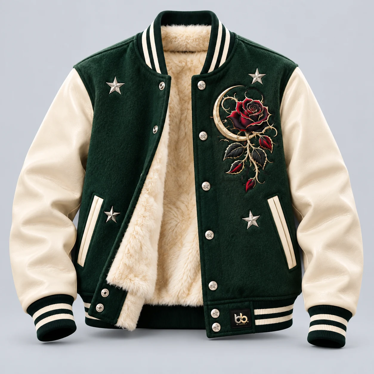 V02 Vampire Varsity — Faux-fur lining with leather sleeves, custom artwork and finishing.